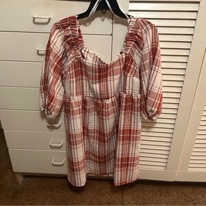 Plaid Dress with Puff Sleeves